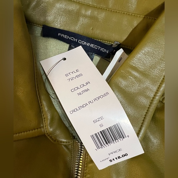 French Connection elegant avocado green leather zip up long sleeves top - Picture 7 of 7